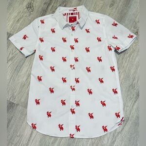NEW Denim & Flower Boys Cool Santa Christmas Short Sleeve Button Down Size 9/10
